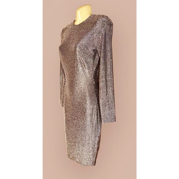 Privy Brown Bodycon Dress w/ Gold Sparkles Size Medium Plunging Draped Back NWT - Picture 1 of 6
